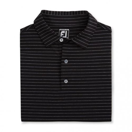 Black / Heather Grey Men's Footjoy Athletic Fit Classic Stripe Self Collar Shirts | US-03824VR