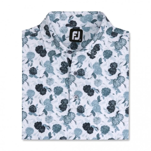 Black Men's Footjoy Vintage Floral Print Lisle Self Collar Shirts | US-06487LE
