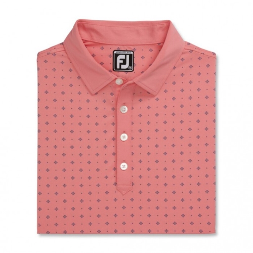 Coral Pink / Slate Men's Footjoy Athletic Fit Deco Print Self Collar Shirts | US-14930PB