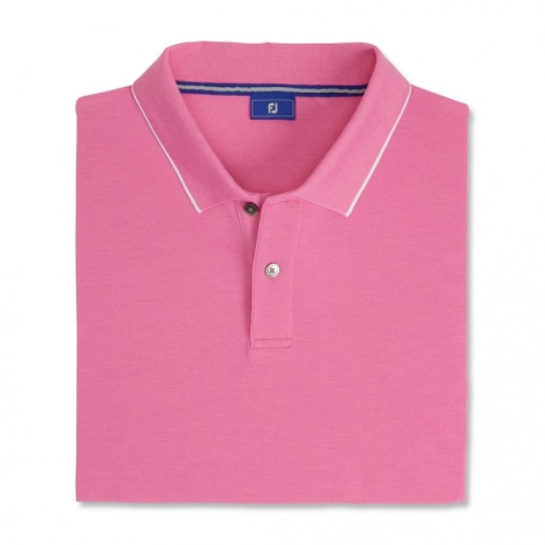 Dogwood Pink Men's Footjoy Pique Tipped Polo Shirts | US-69485NO