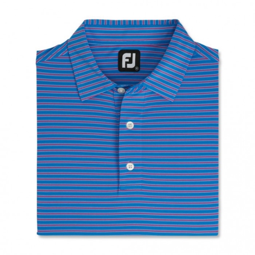 French Blue / Hot Pink / White Men's Footjoy Stretch Lisle Pinstripe Shirts | US-56148ON