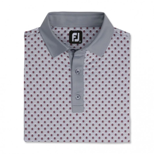 Grey Men's Footjoy Geometric Print Lisle Self Collar Shirts | US-43856QZ