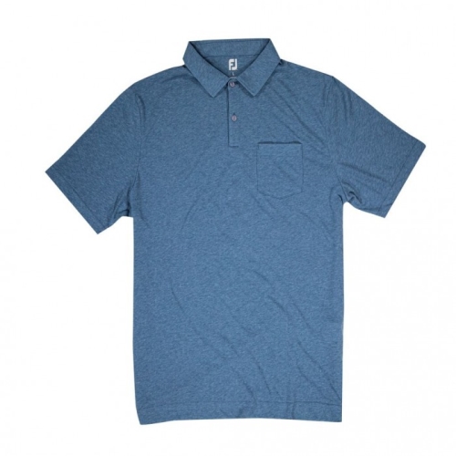 Heather Indigo Men's Footjoy Coastal Collection Solid Pocket Shirts | US-62750GM