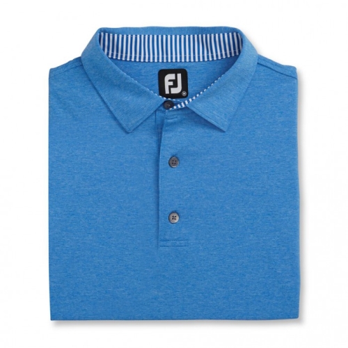 Heather Royal Men's Footjoy Solid Lisle Self Collar Shirts | US-49058LD