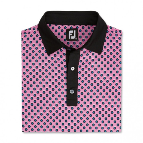 Hot Pink Men's Footjoy Geometric Print Lisle Self Collar Shirts | US-15206UQ