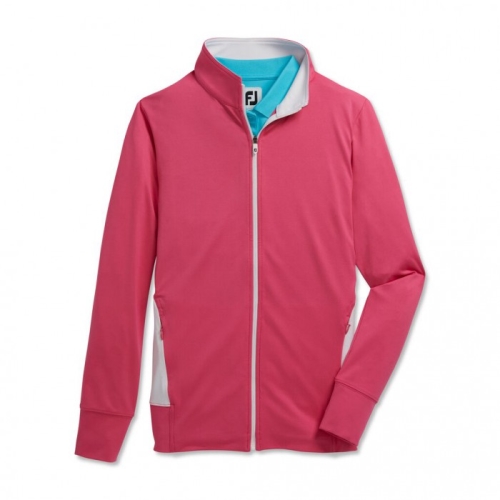 Hot Pink / White Women's Footjoy Full-Zip Panel Pocket Mid Layer Jacket | US-12495SD