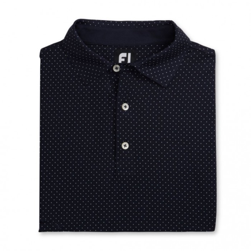 Navy Men's Footjoy Stretch Lisle Dot Print Self Collar Shirts | US-09625FI