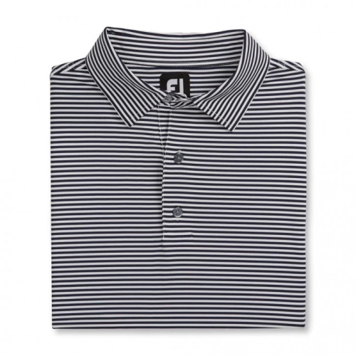 Navy / White Men's Footjoy Lisle Feeder Stripe Self Collar Shirts | US-14802FY