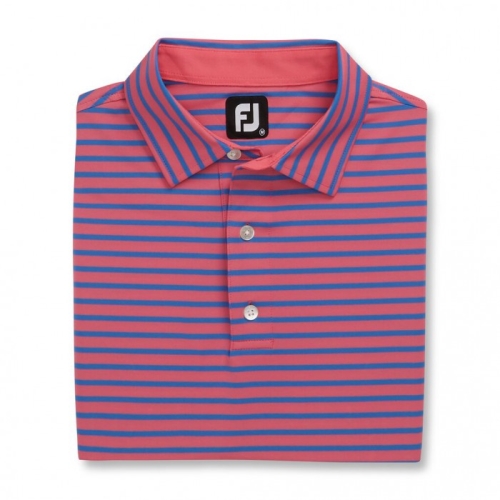 Pink Azalea / Marine Men's Footjoy Lisle 2-Color Stripe Self Collar Shirts | US-31756YU