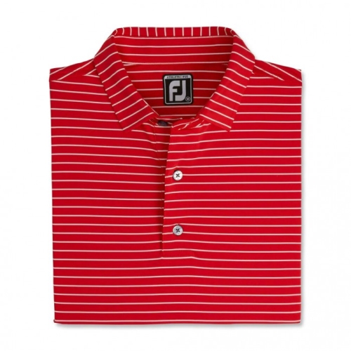 Red / White Men's Footjoy Athletic Fit Classic Stripe Self Collar Shirts | US-68942CS