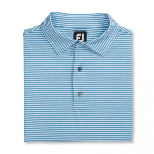 Reef Blue / White Men's Footjoy Lisle Feeder Stripe Self Collar Shirts | US-36751YB