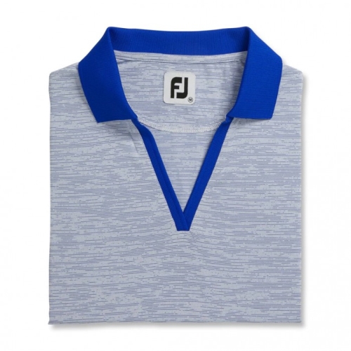White / Cobalt Women's Footjoy Open Placket Space Dye Shirts | US-16902XL