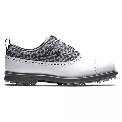White / Leopard Print Women's Footjoy Premiere Series - Cap Toe Spiked Golf Shoes | US-30672JK
