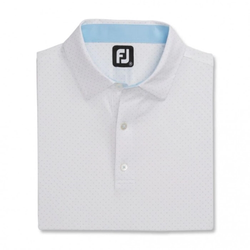 White / Light Blue Men's Footjoy Stretch Lisle Dot Print Self Collar Shirts | US-43128KS