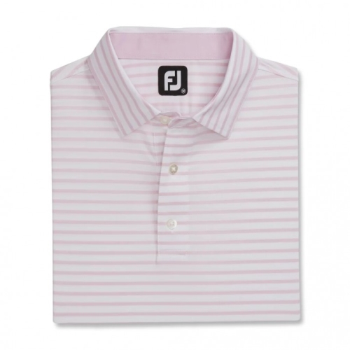 White / Light Pink Men's Footjoy Lisle 2-Color Stripe Self Collar Shirts | US-45627IH