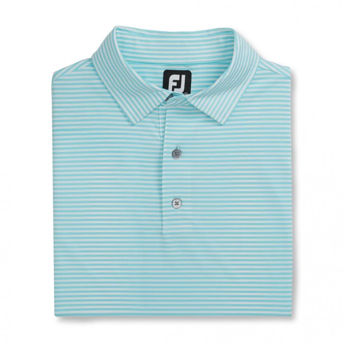 Aqua / White Men\'s Footjoy Lisle Feeder Stripe Self Collar Shirts | US-02371EQ