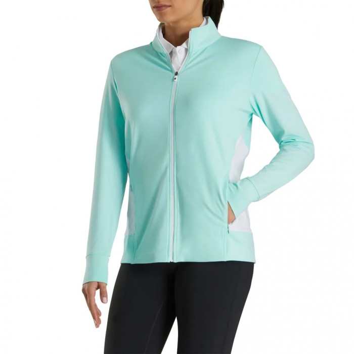 Aquamarine / White Women's Footjoy Full-Zip Panel Pocket Mid Layer Jacket | US-38169CK