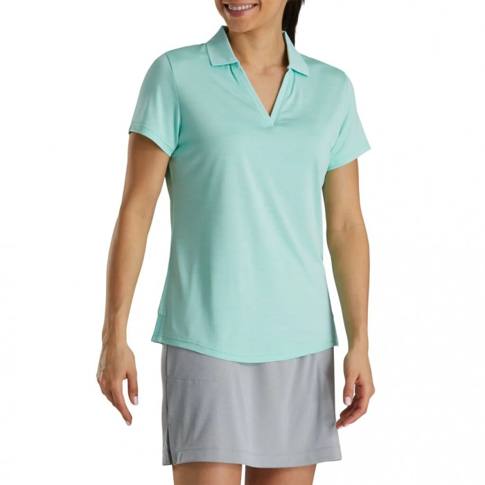 Aquamarine / White Women's Footjoy Open Placket Space Dye Shirts | US-72431AS