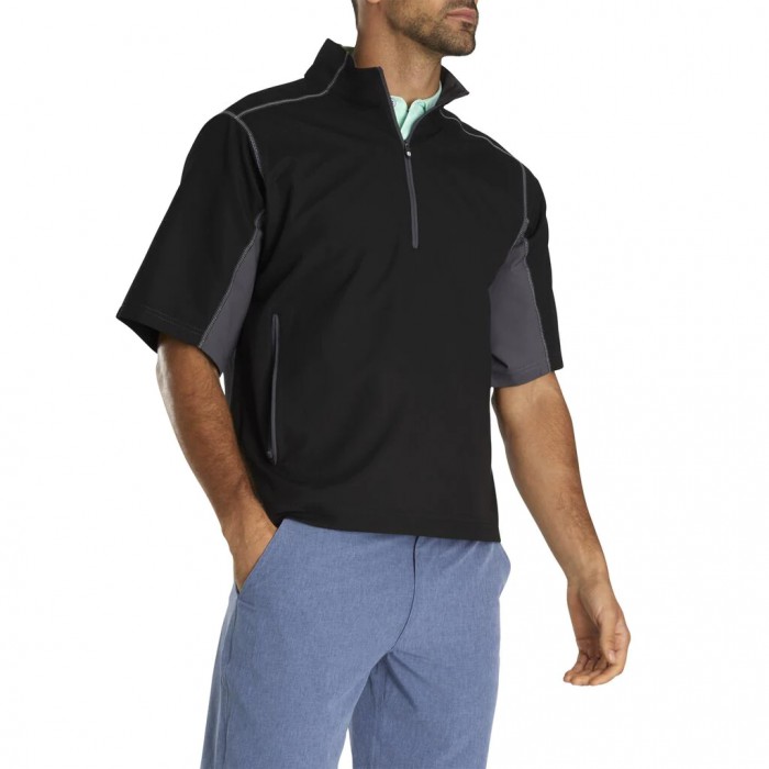 Black / Charcoal Men's Footjoy Short Sleeve Sport Windshirt | US-23146AW