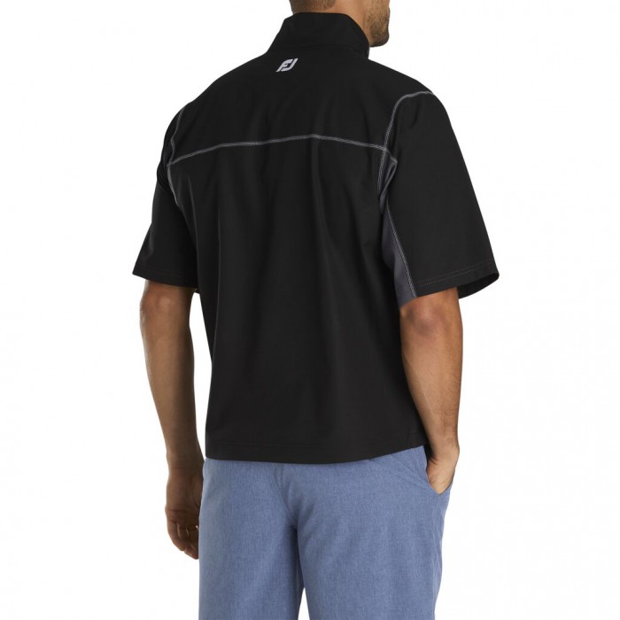 Black / Charcoal Men's Footjoy Short Sleeve Sport Windshirt | US-23146AW