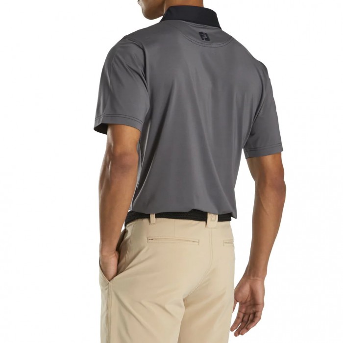 Black / Grey Men's Footjoy Athletic Fit Lisle End-On-End Self Collar Shirts | US-81904HM