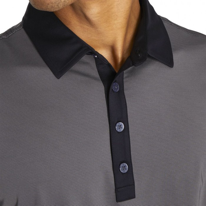 Black / Grey Men's Footjoy Athletic Fit Lisle End-On-End Self Collar Shirts | US-81904HM