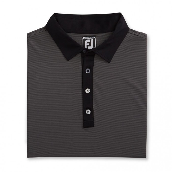 Black / Grey Men\'s Footjoy Athletic Fit Lisle End-On-End Self Collar Shirts | US-81904HM