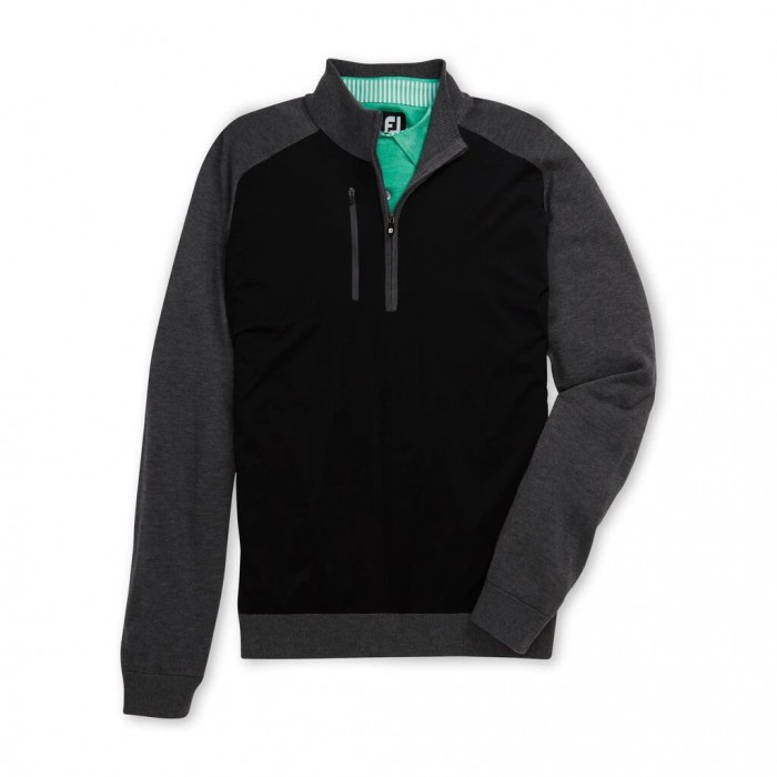 Black / Heather Charcoal Men\'s Footjoy Tech Sweater Jacket | US-19260EK