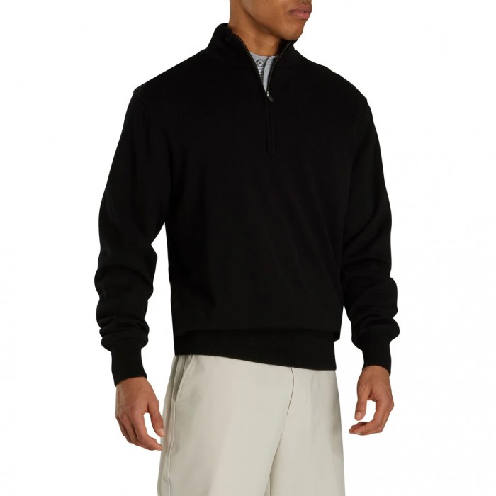 Black Men's Footjoy Lined Performance Sweater Jacket | US-50821GM
