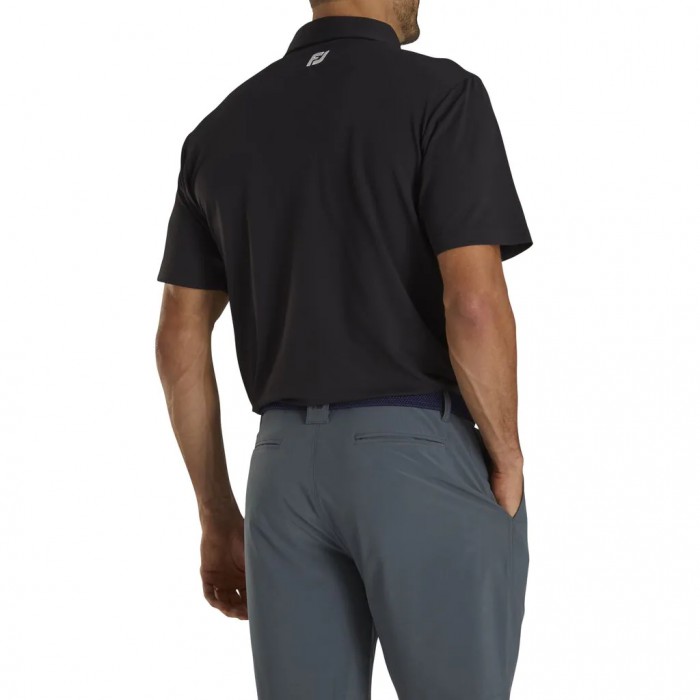 Black Men's Footjoy Performance Stretch Pique Solid Self Collar Shirts | US-57469ZX