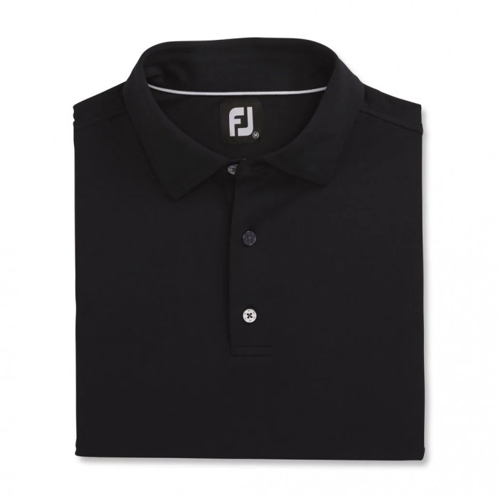 Black Men\'s Footjoy Performance Stretch Pique Solid Self Collar Shirts | US-57469ZX