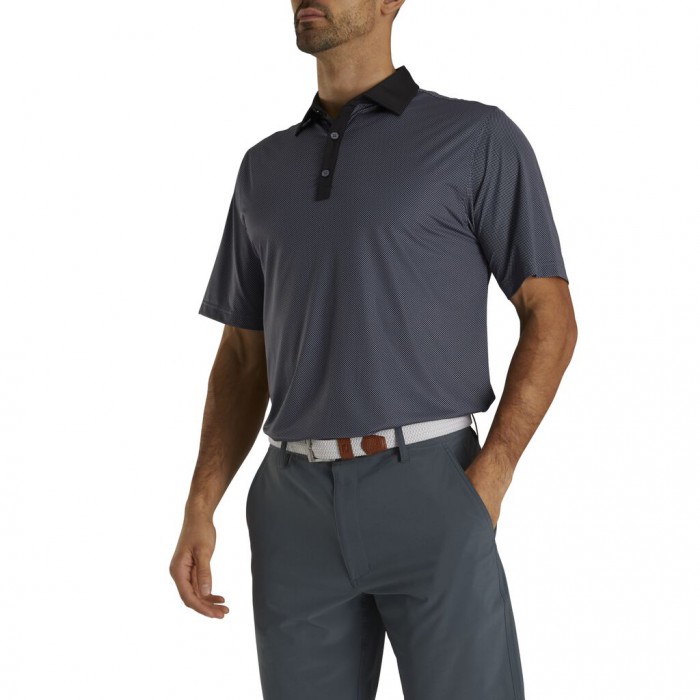 Black / Slate Men's Footjoy Stretch Lisle Mini Check Print Shirts | US-48069WI