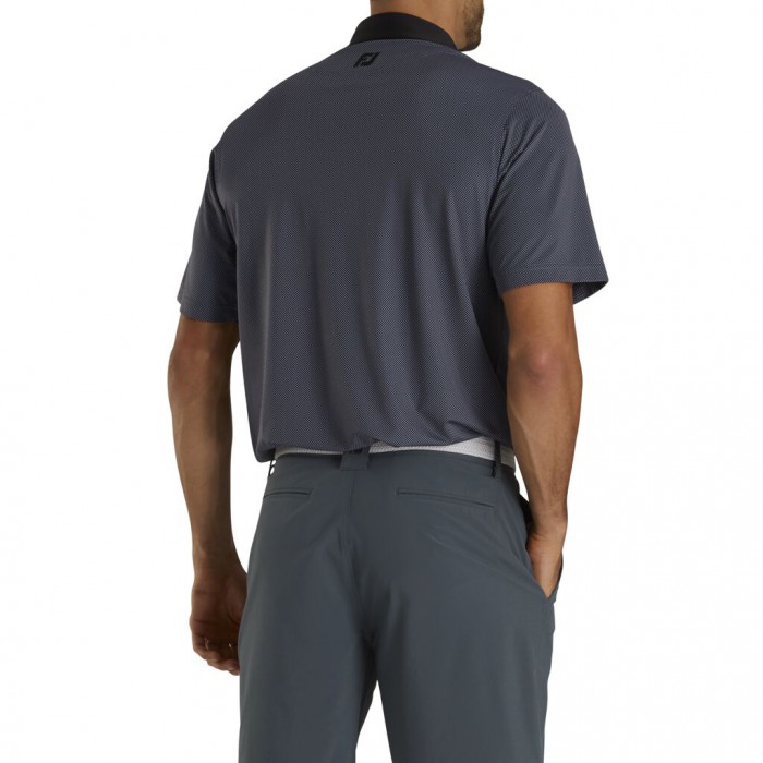 Black / Slate Men's Footjoy Stretch Lisle Mini Check Print Shirts | US-48069WI