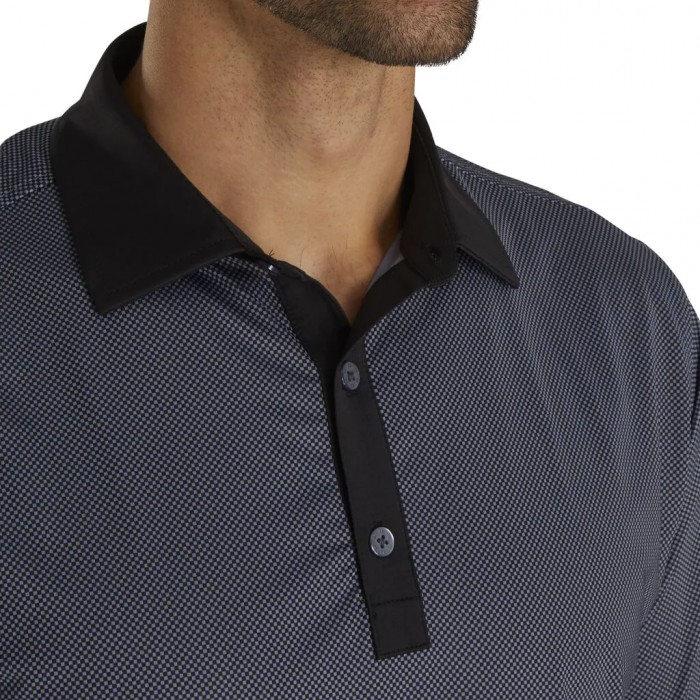 Black / Slate Men's Footjoy Stretch Lisle Mini Check Print Shirts | US-48069WI