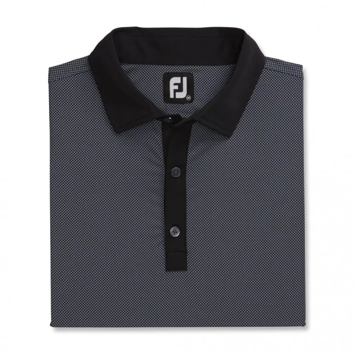 Black / Slate Men\'s Footjoy Stretch Lisle Mini Check Print Shirts | US-48069WI