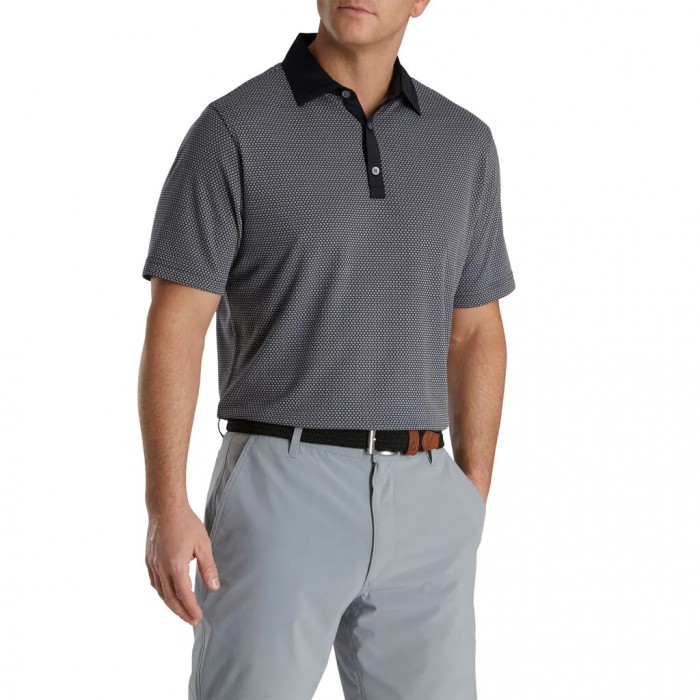 Black / White Men's Footjoy Jacquard Dot Lisle Self Collar Shirts | US-45791PN