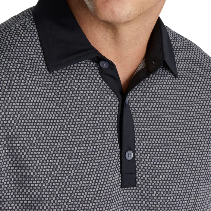 Black / White Men's Footjoy Jacquard Dot Lisle Self Collar Shirts | US-45791PN