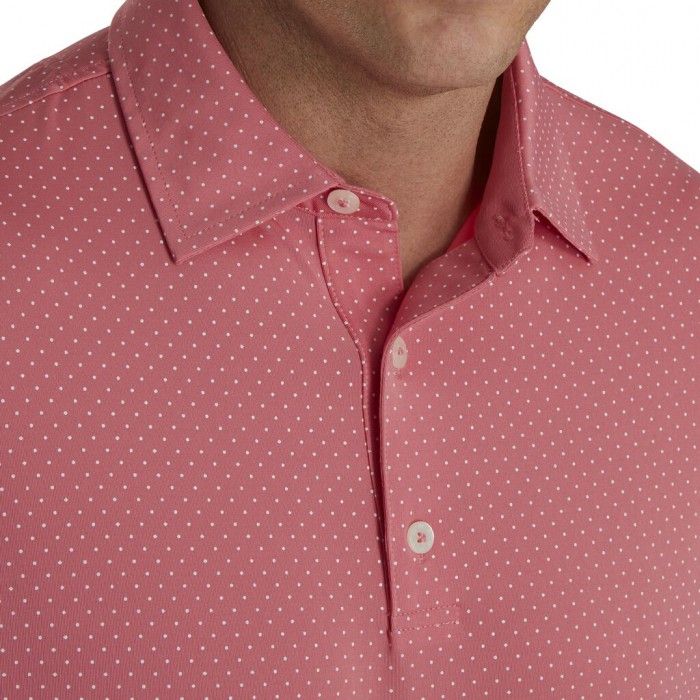 Cape Red / White Men's Footjoy Stretch Lisle Dot Print Self Collar Shirts | US-32109KO