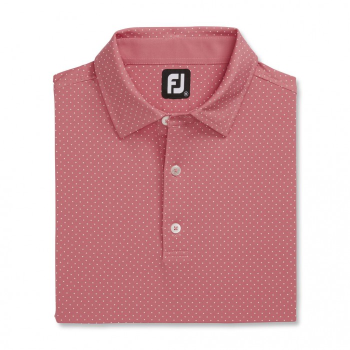 Cape Red / White Men\'s Footjoy Stretch Lisle Dot Print Self Collar Shirts | US-32109KO