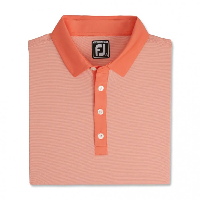 Coral / White Men\'s Footjoy Athletic Fit Lisle End-On-End Self Collar Shirts | US-27498UO