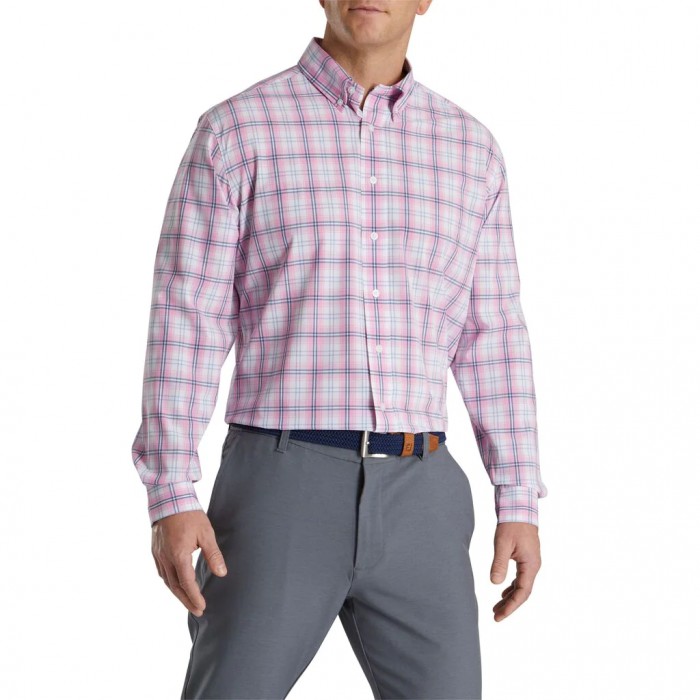 Dogwood Pink Men's Footjoy Performance Tartan Plaid Shirts | US-57489DU