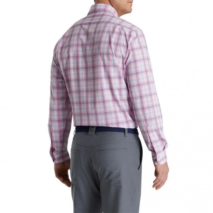 Dogwood Pink Men's Footjoy Performance Tartan Plaid Shirts | US-57489DU