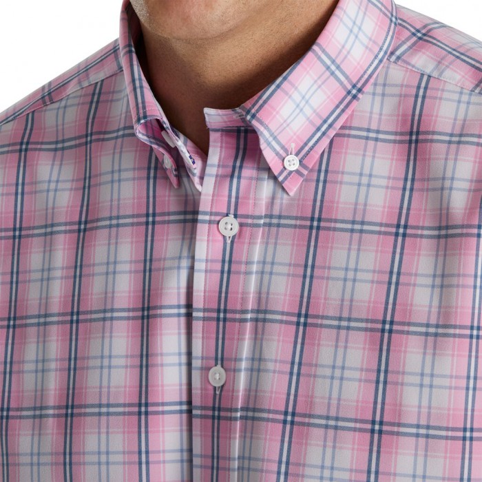 Dogwood Pink Men's Footjoy Performance Tartan Plaid Shirts | US-57489DU