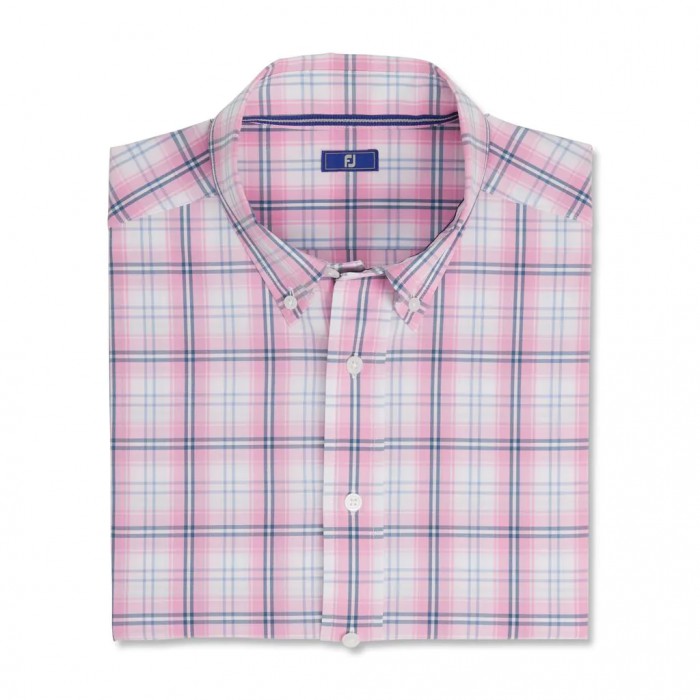 Dogwood Pink Men\'s Footjoy Performance Tartan Plaid Shirts | US-57489DU