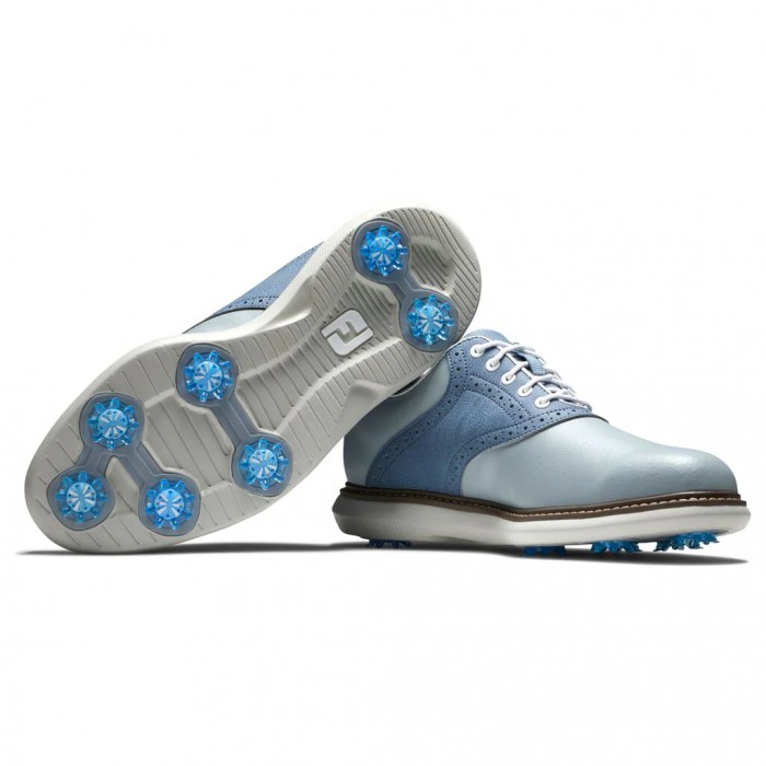 Grey / Blue Men's Footjoy Traditions Spiked Golf Shoes | US-78904VC