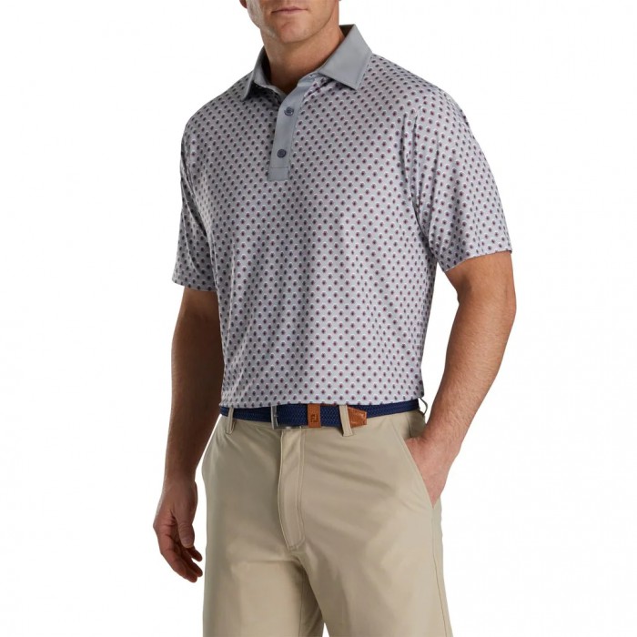 Grey Men's Footjoy Geometric Print Lisle Self Collar Shirts | US-43856QZ