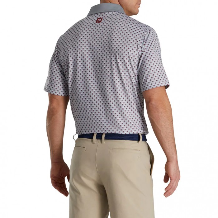 Grey Men's Footjoy Geometric Print Lisle Self Collar Shirts | US-43856QZ