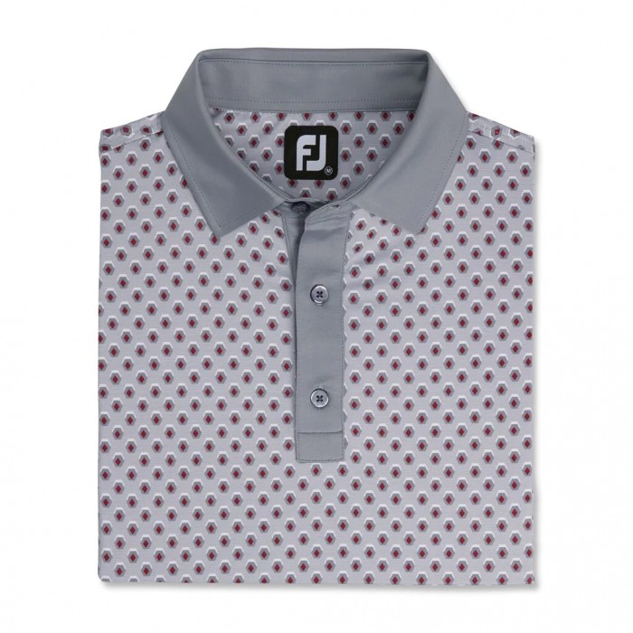 Grey Men\'s Footjoy Geometric Print Lisle Self Collar Shirts | US-43856QZ