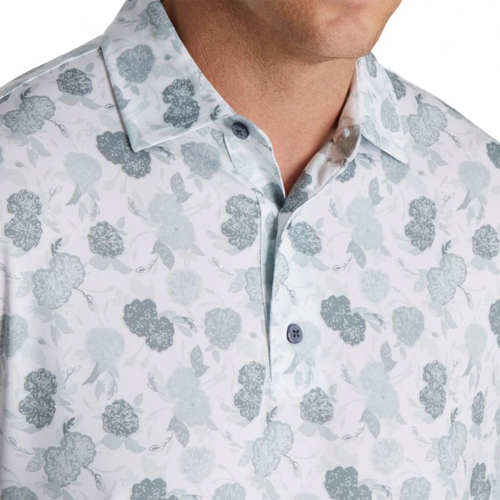 Grey Men's Footjoy Vintage Floral Print Lisle Self Collar Shirts | US-90162KB