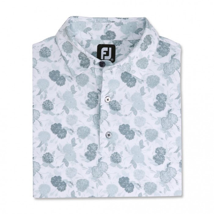 Grey Men\'s Footjoy Vintage Floral Print Lisle Self Collar Shirts | US-90162KB